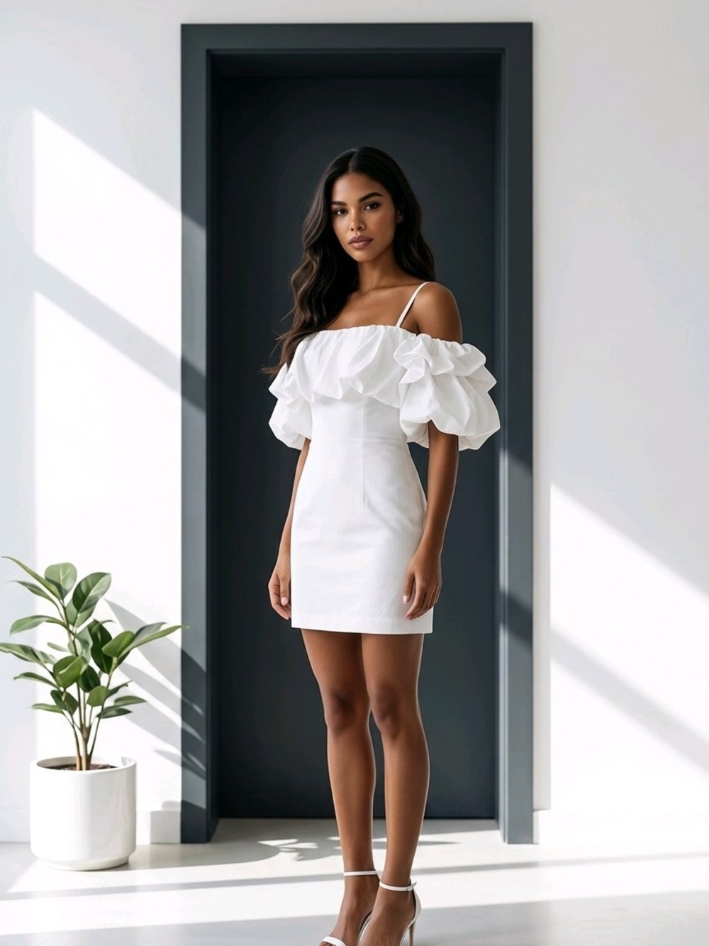 a new day White Ruffle Off-Shoulder Mini Dress